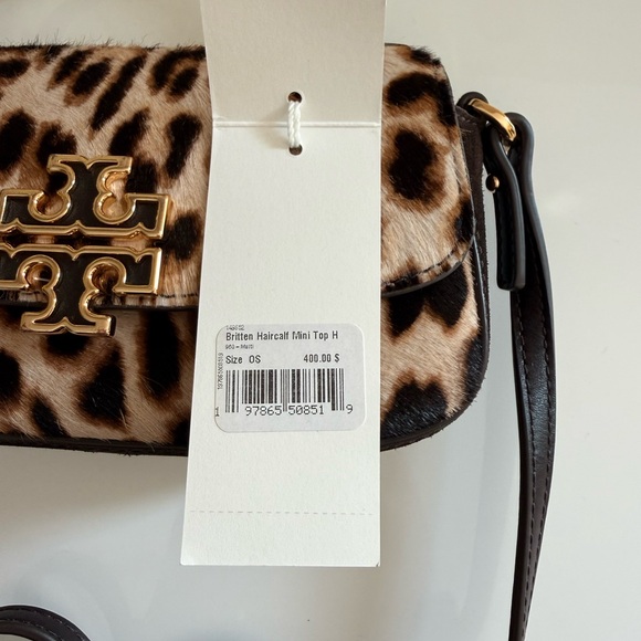 NWT , tory burch Britten Haircalf Mini Top Handle crossbody in brown 149652 - Picture 10 of 12